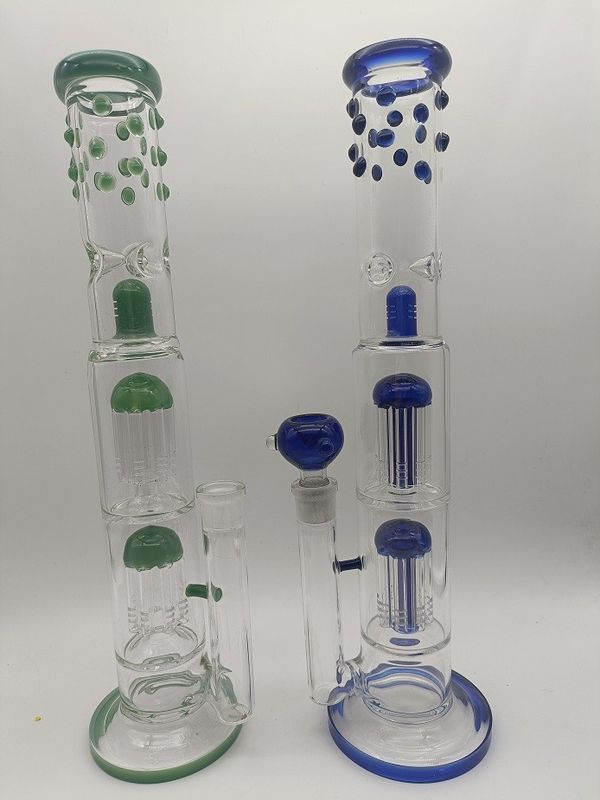 18mm Oil Dab Rigs Glass Water Bong Glass مزدوج شجرة مزحلة أنابيب المياه مع الرماد الماسك