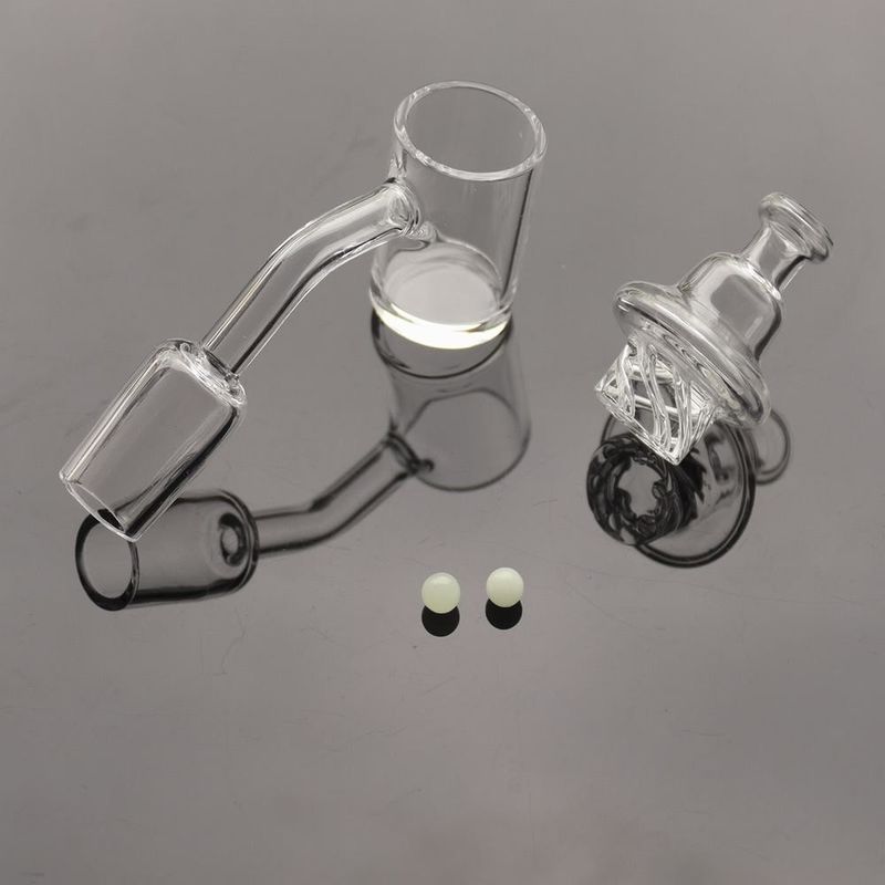 18mm Male Smoking Quartz Banger 45 Degree 25mm With Carb Cap And Terp Pearls