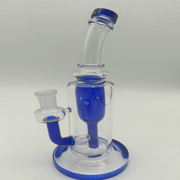 ISO9001 Blue Male Straight Glass Water Pipe Rrecycler Water Bong With Ice Catcher And Percolator
