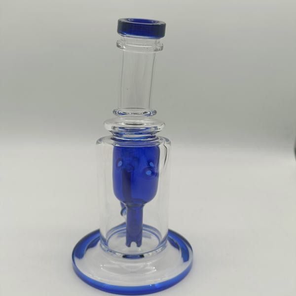 ISO9001 Blue Male Straight Glass Water Pipe Rrecycler Water Bong With Ice Catcher And Percolator